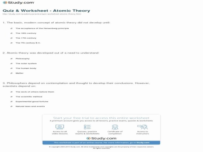 Worksheet development of atomic theory