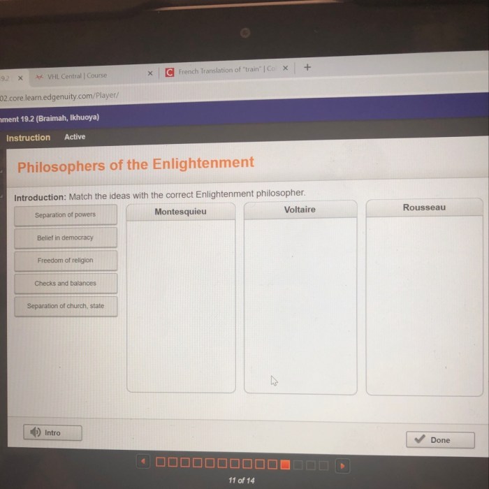 Match the ideas with the correct enlightenment philosopher