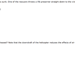 Helicopter has hovering rescue person preserver life solved problem over throws rescuers whose sunk boat water transcribed text been show