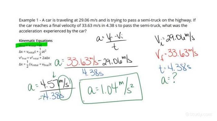 Unit 2c acceleration and kinematic equations practice problems answers